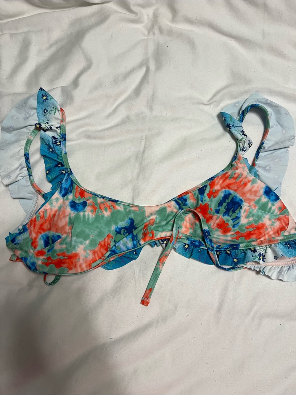 aerie Floral Tie-Dye Bikini Top in Coral, Aqua & Blue